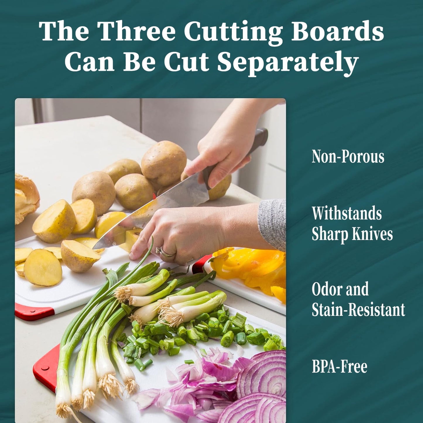 3-Piece Plastic Cutting Board Set, Cutting Boards for Kitchen with Non Slip Handles and Juice Groove, Ideal Chopping for Meat, Vegetables and Fruits, Pink, Blue, Green