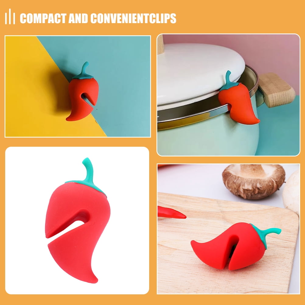 4Pcs Red Pot Lid Lifters Silicone Cover Stand for Soup and Pan Cooking