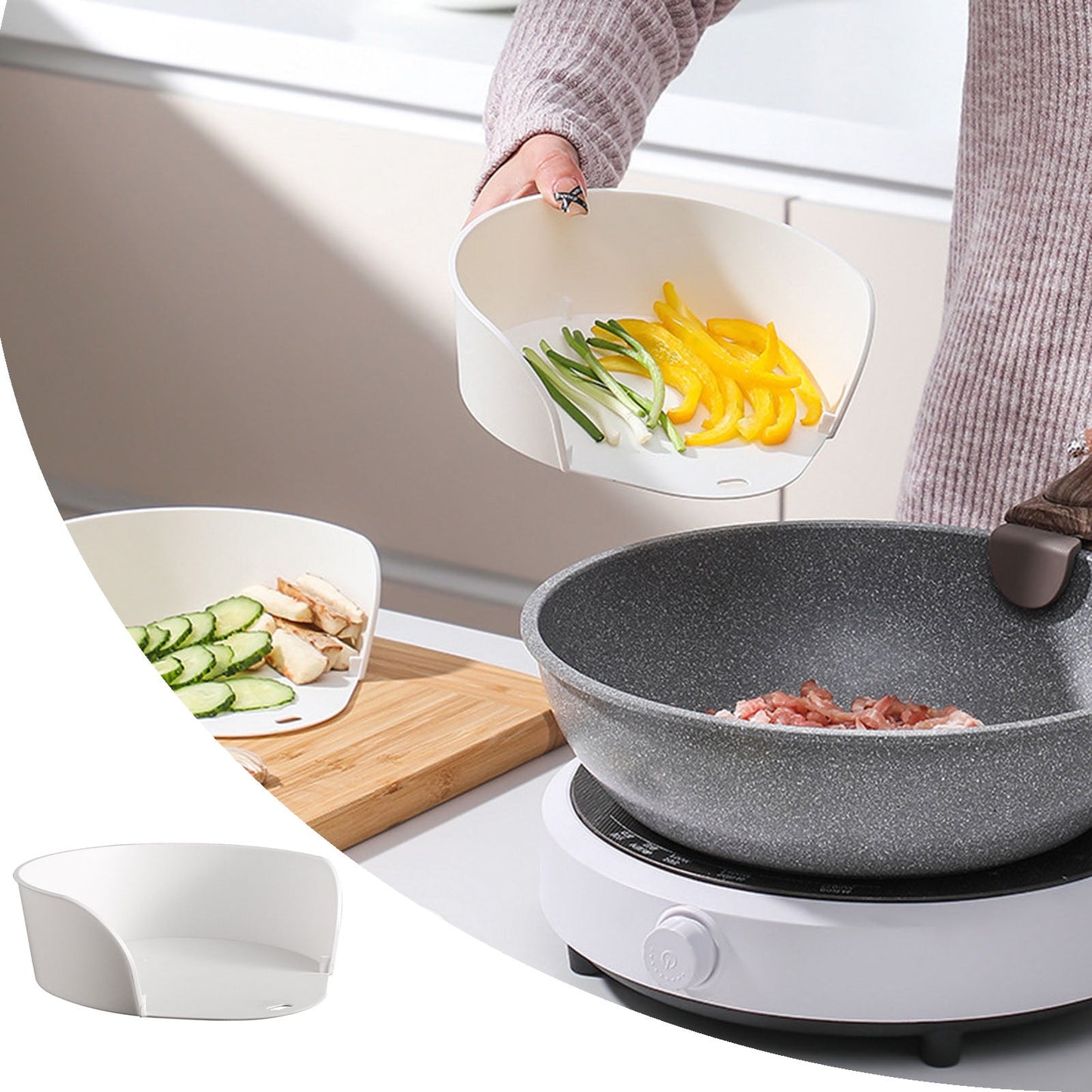 Cutting Board Food Prep Bowls Set - Slide-Under Kitchen Organization Trays with Corner Storage, for Meal Prep, Restaurants &amp; Home Cooking Accessories