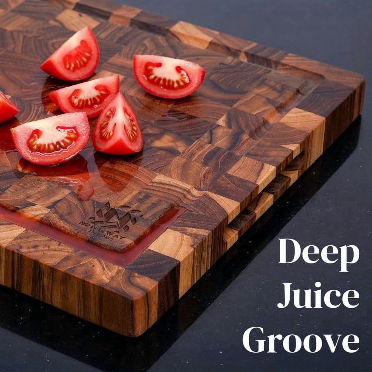 Teak Wood End Grain Cutting Board 13.8 x 9.8 Inch, Solid Wood Kitchen Cutting Board for Meat &amp; Daily Prep, Knife-Friendly Cutting Board with Juice Groove &amp; Handle